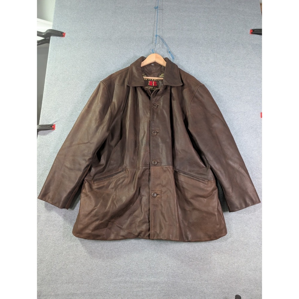 VTG Y2K Red Eight XXL Brown Leather Car Coat Red Dead Indiana‎ Jones Butter Soft